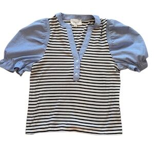 Tuckernuck Pomander Place Livia Puff Sleeve Navy and White Striped Top